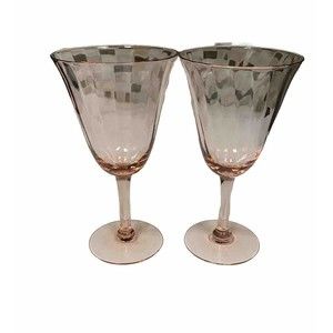 set of 2 Vintage Tiffin Franciscan Pink Depression Glass Wine Goblet optic panel